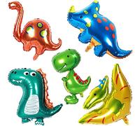 3D Giant Dinosaur Foil Balloons - 5 Pack Jumbo T-Rex Triceratops Inflatable With Helium/Air for Jurassic Theme Birthday Party Supplies, Baby Shower Boys Girls