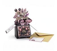 3D Gift Card Pop Up Happy Birthday Box Postcard Balloon Black Pink Gold for Her Elegant Party Female, Mother, Sister, Girlfriend