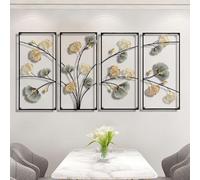 3D Ginkgo Leaf Metal Wall Art, 4Pcs Large Nature Art Decorative Wall-Mounted Sculpture, for Living Room Bedroom Office Study