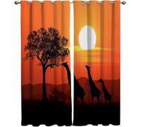 3D Giraffe Blackout Curtains for Large Living Room African Animals Curtains Eyelet for Bedroom Thermal Insulated Room Darkening Drapes 90x72 Inch 2 Panels Window Treatments A/1946