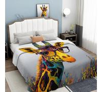 3D Giraffe Glasses Extra Large Fleece Throw Blanket for Couch, Sofa, 270GSM 140×180 cm (55.12×70.87 in) Super Soft and Warm Cosy Travel Blankets, Cute Animals Lightweight Throw