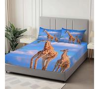 3D Giraffe Single Fitted Sheet African Animals Printed Bed Sheets 30 cm Deep Fitted Sheets Soft Microfiber Bedding 100x200 cm with 2 Pillowcases for kids and aldults C.L1565