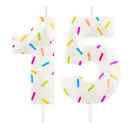 3D Girls Colorful 15th Birthday Candle, Colorful Sprinkles Number 15 Candles, Candles for Cake Decoration, Happy 15th Birthday Cake Topper Decorations for Girls Women Her Birthday Anniversary Party