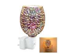 3D Glass Wax Warmer Night Light, Flameless Aromatherapy Wax Melter with Firework Design, Electric Scented Wax Melt Warmer for Home Office Bedroom Decor, Plug-in Air Freshener Gift Idea(1,Round)