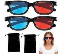 3D glasses red blue 2 pieces - Lightweight anaglyph 3D glasses with storage pouch - Suitable for 3D movies, games, projections - Black plastic frame for home theater
