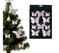 3D Glitter Butterfly Ornaments, 10PCS Christmas Tree Clip-On Decor, Artificial Hanging Butterfly with Clips Adhesive Dot for Wedding Wreath DIY Craft Party Supply