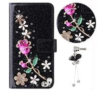3D Glitter Case for Samsung Galaxy A53 5G Wallet PU Leather Case Cover Floral Bling Sparkly Diamonds Rose Folio Stand with Card Slots Cute Magnetic Buckle Phone Flip Case for Samsung Galaxy A53 5G