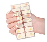3D Glitter Nail Stickers, Self Adhesive Art Decal Easy Peel Removable Polish Strips with Nail File, Beginner Friendly DIY Manicure Supplies for Party Wedding Temporary Decoration White & Yellow S