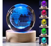 3D Globe Crystal Ball with LED Colorful Lighting Touch Base, Earth Decor Science Astronomy Gifts Solar System Space Gifts Decor