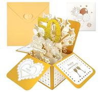 3D Golden Anniversary Card Set for Couples, Elegant 50th Anniversary with Pop Up Design | Complete Set of 3D Box, Envelope & Card for Wife, Husband, Parents Celebrating Marriage Milestone