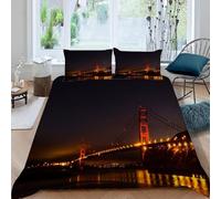 3D Golden Gate Bridge King Size Duvet Cover Sets, Soft Microfibre San Francisco Bedding Set, Golden Gate Bridge Quilt Cover 230x220 cm and 2 Pillowcases D-E1433
