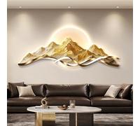 3D Golden Mountain Wall Art with LED Light, Modern Wall Sculpture, Luxury Landscape Wall Decor, Acrylic & Crystal-Porcelain, for Living Room, Office(B,120 * 45CM)
