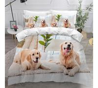 3D Golden Retriever King Size Duvet Cover Sets Kawaii Pet Dog Bedding Sets King Size Soft Breathable Microfibre Quilt Cover 220 x 230 with Zipper Closure and 2 Pillowcases B-1405