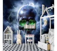 3D Gothic Skull Photo Wallpaper, Dark Fantasy Lightning Bolt Wall Mural, Grey, Non-woven Wall Decoration for Bedroom, Living Room, Sofa Background, 200cm x 140cm Stickers - Frameless Painting - Poster