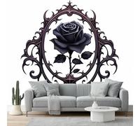 3D Gothic Style Wall Mural Wallpaper Non-Woven for Living Room, Bedroom, Children's Room - Large Photo Wallpaper for Tv Background,Dining Room Black Rose Flower Frame 350 X 256 Cm