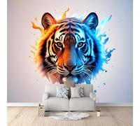3D Gothic Wallpaper 3D Fierce Tigers, Cool Wallpaper Light Wildlife Landscape Living Room Wall Paper Quick Home Refresh Eye-Catching Design Durable & Tear-Resistant 450X315Cm