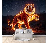 3D Gothic Wallpaper Big Tiger, 3D Gothic Wallpaper Fire Glitter Bedroom Feature Wall No Mess No Fuss Instant Room Makeover Durable & Tear-Resistant 500X280Cm