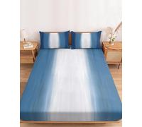 3D Gradient Color Single Fitted Sheet Blue White Fitted Sheets Deep Pocket 30 cm Soft Bed Sheets Microfiber Bedding 90x190 cm with 2 Pillowcases for kids and aldults XCW4868