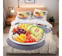 3D Grape Mango Single Duvet Cover Set Fruit Bedding Single Bed Set Soft Breathable Microfibre Quilt Cover 135x200 with Zipper Closure and 2 Pillowcases B-1486