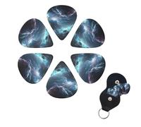 3D Graphics Universe Space Guitar Picks 6 Pack, 0.46mm Thickness Celluloid Bass Pick with Leather Guitar Pick Holder Keychain Abstract Art Pics Plectrum for Acoustic Electric Guitar, Ukulele, Bass