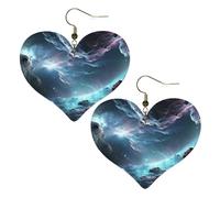 3D Graphics Universe Space Leather Earrings for Women Heart Dangle Earrings Lightweight Drop Earring Jewelry Gift