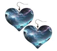 3D Graphics Universe Space Leather Earrings for Women Heart Dangle Earrings Lightweight Drop Earring Jewelry Gift