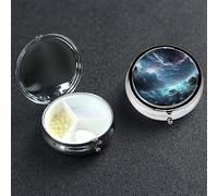 3D Graphics Universe Space Pill Box with Mirror 3 Compartment Decorative Pill Case for Purse or Pocket Small Round Pill Organizer Weekly Metal Medicine Tablet Vitamin Holder Travel Gift