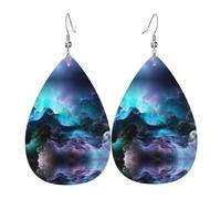 3D Graphics Universe Space Printed Teardrop Pendant Leather Earrings | Lightweight and Versatile Earrings | Suitable for Daily Commute and Date Wear