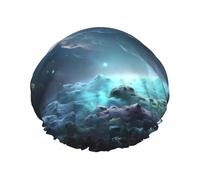3D Graphics Universe Space Shower Caps for Women Reusable Waterproof Shower Bonnet Large Elastic Bath Caps Double Layers Bathing Hair Caps Designed for all Hair Lengths with PEVA Lining
