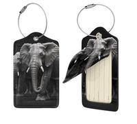 3D Gray Elephant Luggage Tags for Suitcases, 4 PCS PU Leather Travel Bag Label Suitcase Tag with Stainless Steel Loop Name ID Labels with Privacy Cover Baggage Tags for Women Men