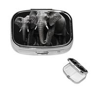 3D Gray Elephant Pill Box 2 Compartment Square Portable Pill Case for Pocket or Purse Pill Holder Weekly Pill Organizer Decorative Metal Medicine Vitamin Organizer Travel Gift