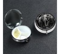 3D Gray Elephant Pill Box 3 Compartment Round Portable Pill Case for Pocket or Purse Pill Holder Weekly Pill Organizer Decorative Metal Medicine Vitamin Organizer Travel Gift