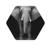 3D Gray Elephant Printed Coasters Set of 6, Tabletop Protection Leather Coasters for Cup Drinks Coffee Pads Beer Bar Mat Gifts, Hexagon