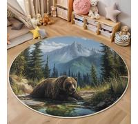 3D Gray-Green River Grizzlies Carpet,Oil Painting Animals Rug,Round Carpet Rug For Living Room Bedroom Decoration,Sofa Floor Mats Chair Mats Outdoor Doormat Kid Play Non-Slip Floor Mat,180Cm