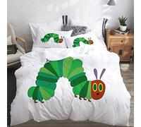 3D Green Caterpillar Duvet Cover Double, Soft Microfiber 3 Piece Bedding Set for Boys Girls Kids Aldults Quilt Cover 200x200 cm and 2 Pillowcases 50x75 cm Easy Care Comforter Cover