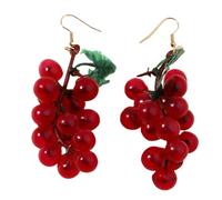 3D Green Grapes Drop Earrings Imitation Fruit Red Cherry Dangle Earring for Women Jewelry, Resin, No Gemstone