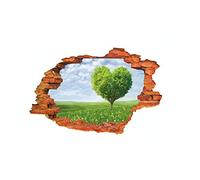 3D Green Heart Tree Broken Wall Sticker Decal Scenery View Wall Decal