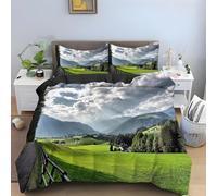 3D Green Meadow King Size Duvet Cover Sets Forests Landscapes Double Bedding Set Warm Comfort Microfiber Quilt Cover Size 220x230 cm with 2 Pillowcases 50×75 cm D-2050