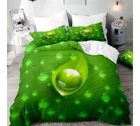 3D Green Water Droplet Double Duvet Cover Sets Fresh Theme Double Bedding Set Warm Comfort Microfiber Quilt Cover Size 200x200 cm with 2 Pillowcases 50×75 cm F-2866