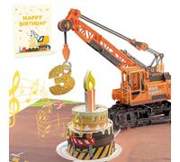 3D Greeting Pop Up 3rd Birthday Card with light and music, Crane Truck card For Boy, Nephew, Grandson, Son, Toddler, with Envelope, Message Card - Open it play: plays hit song 'Happy Birthday'