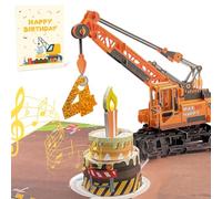 3D Greeting Pop Up 4th Birthday Card with light and music, Crane Truck card For Boy, Nephew, Grandson, Son, Toddler, with Envelope, Message Card - Open it play: plays hit song 'Happy Birthday'