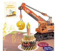 3D Greeting Pop Up 9th Birthday Card with light and music, Crane Truck card For Boy, Nephew, Grandson, Son, Toddler, with Envelope, Message Card - Open it play: plays hit song 'Happy Birthday'