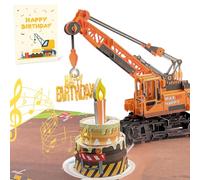 3D Greeting Pop Up Birthday Card with light and music, Crane Truck card For Boy, Nephew, Grandson, Son, Toddler, with Envelope, Message Card - Open it play: plays hit song 'Happy Birthday'