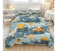 3D Grey Duvet Cover, Premium Lightweight Reversible Microfiber Cute City Construction Truck Urban Building Quilt Cover with Zipper, 200 x 200 cm 3 Piece Bedding for Car Enthusiast Boy Children'S Room