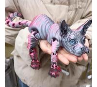 3D Guardian Meow Cat, 3D Printed Hairless Cat, 1:1 Life-Scale Realistic Flexible Articulated Joints Animal Figurine, Colorful Crystal Hairless Cat Figurine Model for Collection (Blackred)