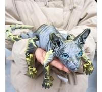 3D Guardian Meow Cat, 3D Printed Hairless Cat, 1:1 Life-Scale Realistic Flexible Articulated Joints Animal Figurine, Colorful Crystal Hairless Cat Figurine Model for Collection (Blackgold)