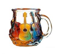 3D Guitar Art Glass Coffee Mug 12 oz Colorful Handcrafted Cup for Coffee, Tea, Milk Music Lover Gift Artistic Glass Mug for Men & Women Unique Home Decor for Women Men