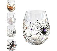 3D Halloween Artisan Glassware Collection,Halloween Glass Cups with Ghost Pumpkin Spider Black Cat Design,Premium Handleless Glass,for Cocktails,Iced Coffee,Gothic Party Decor & Fall Gift (Spider Web)