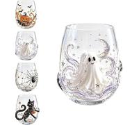 3D Halloween Artisan Glassware Collection,Halloween Glass Cups with Ghost Pumpkin Spider Black Cat Design,Premium Handleless Glass,for Cocktails,Iced Coffee,Gothic Party Decor & Fall Gift (Ghost)