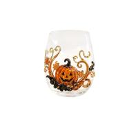 3D Halloween Artisan Glassware Collection,Handmade Sessile Glass Wine Glass | Gothic-Style 3D Ghost and Pumpkin Art Glass Wine Glass Cute Halloween Home Decor (Orange)
